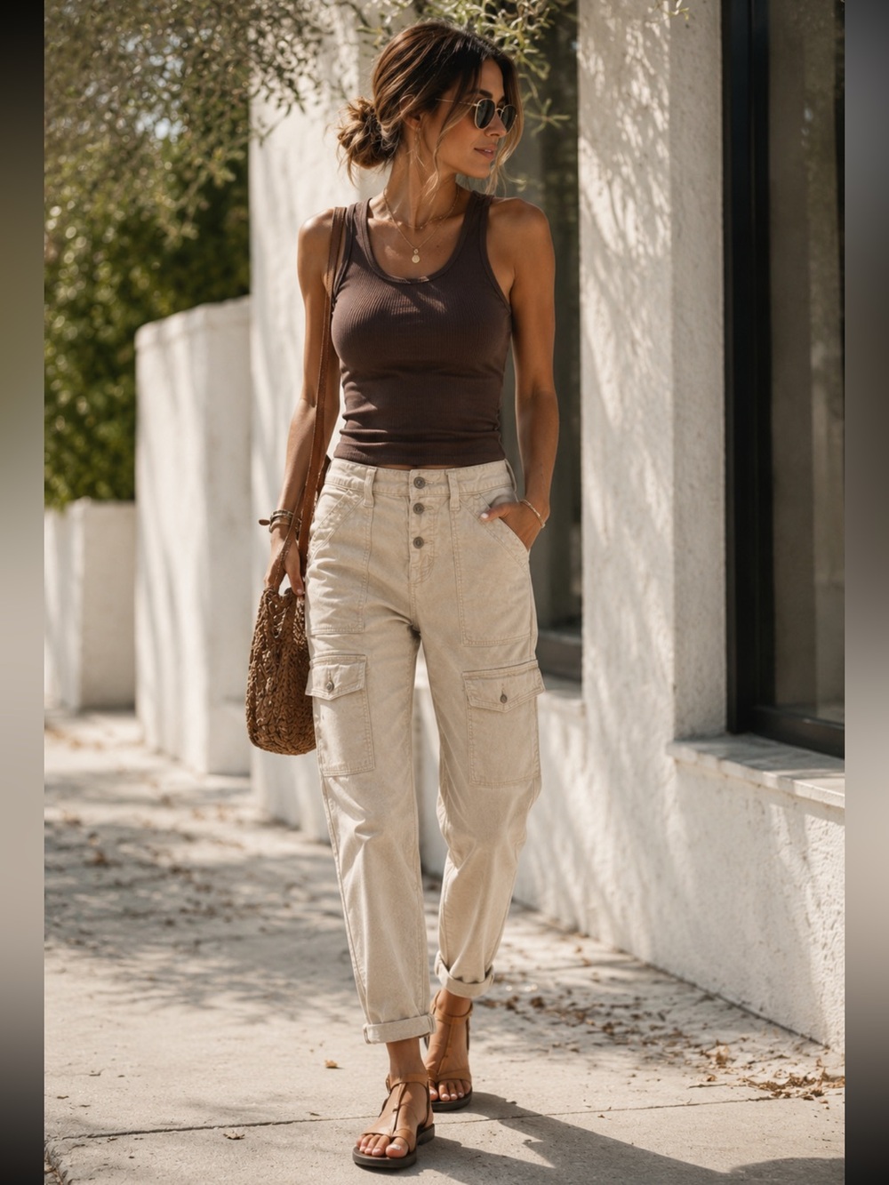 Anthropologie Straight-Leg Cargo Pants in Cream